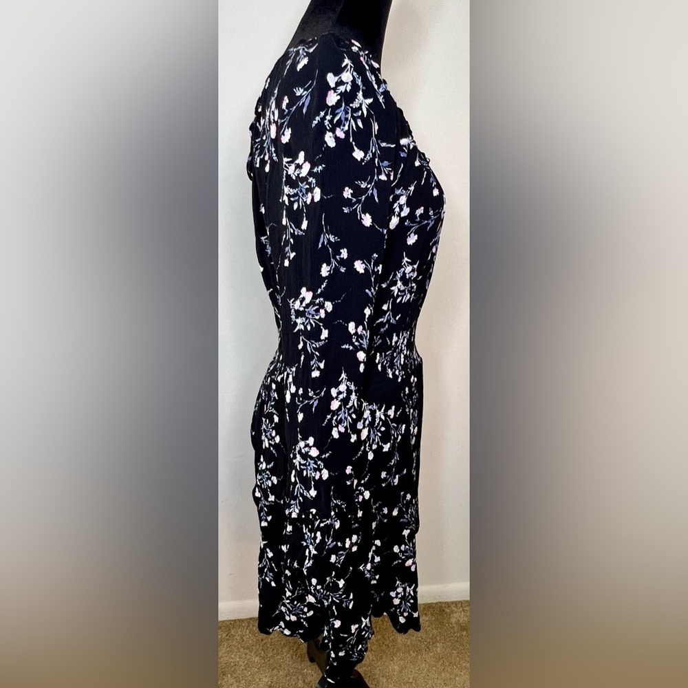 American Rag black floral long sleeve peasant dress. Lined, lightweight. Small - Picture 5 of 11